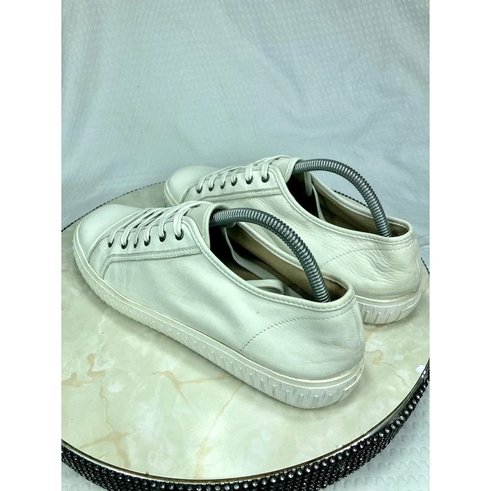 Eileen Fisher Leather Low Top Shoes Womens Sz 10 Cream Lace Up Comfort Sneakers